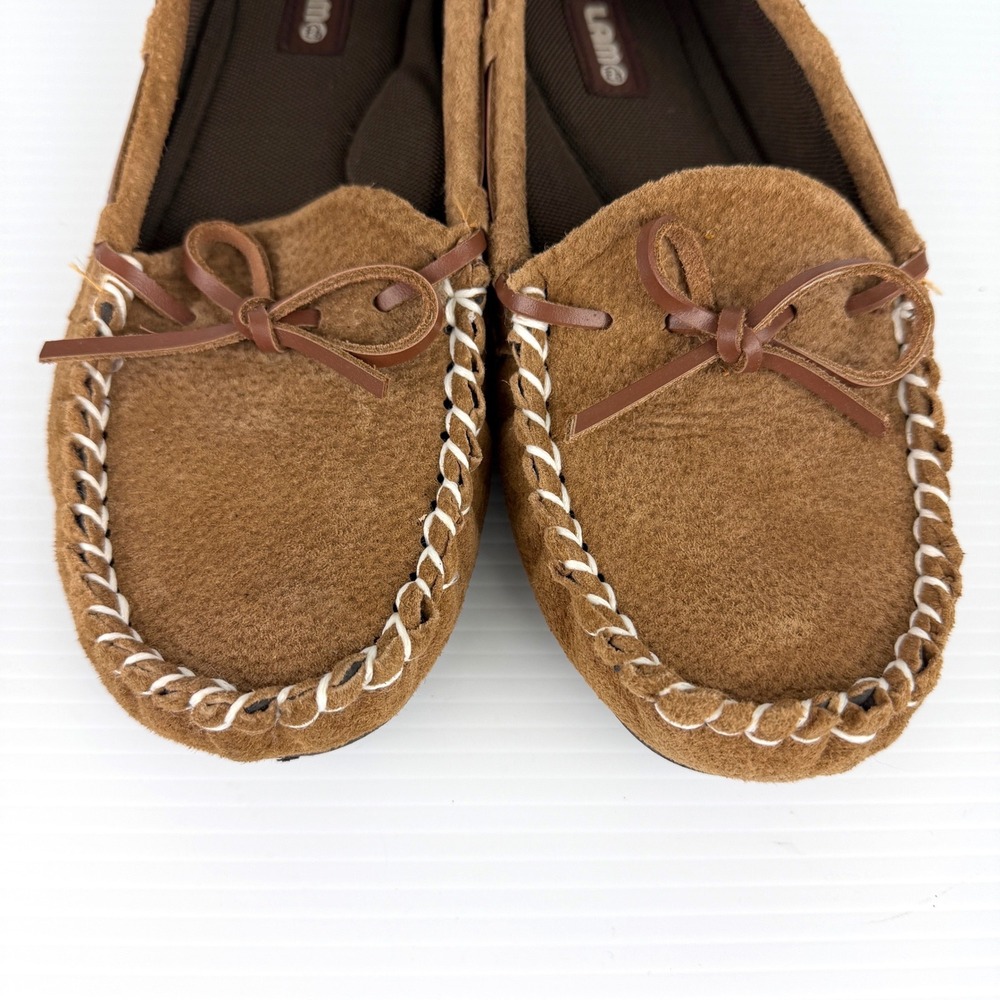 Lamo Womens Moccasin Slippers Chestnut Brown Suede Whipstitch Size 9.5 Comfort - Picture 6 of 13